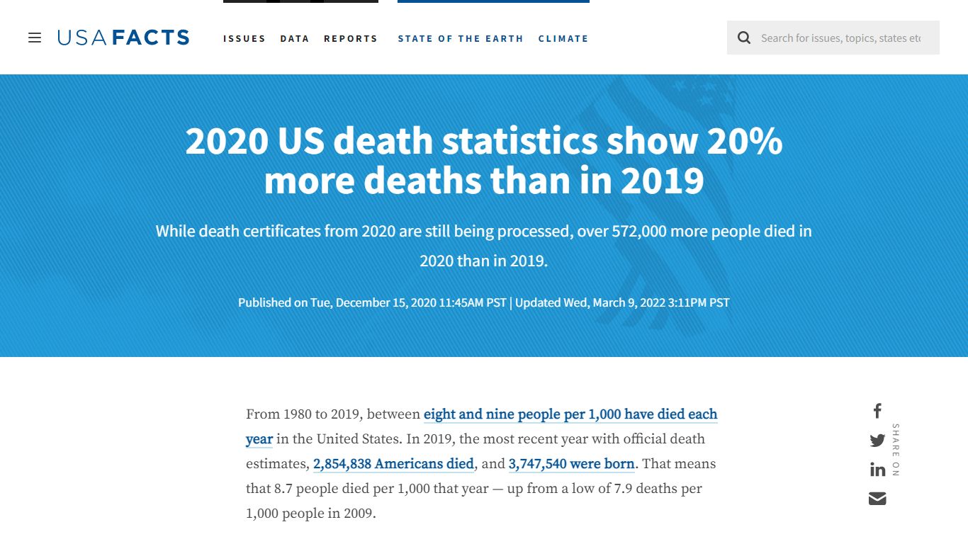 2020 US death statistics show 20% more deaths than in 2019 - USAFacts